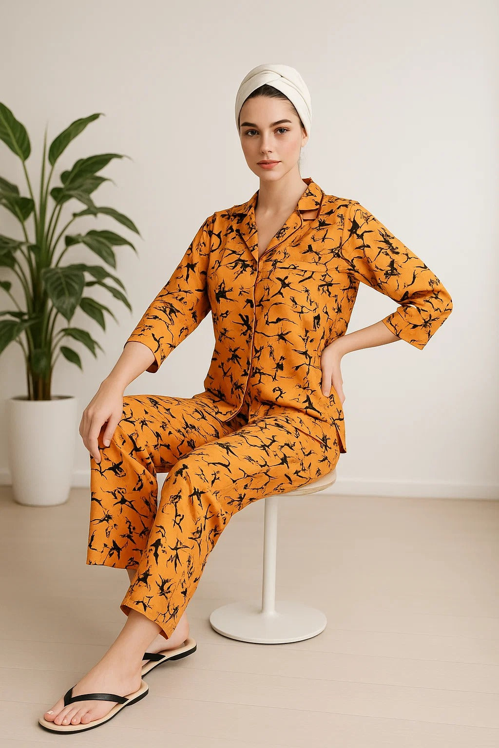 2 Pcs Luxury Printed Nightwear Set for Women