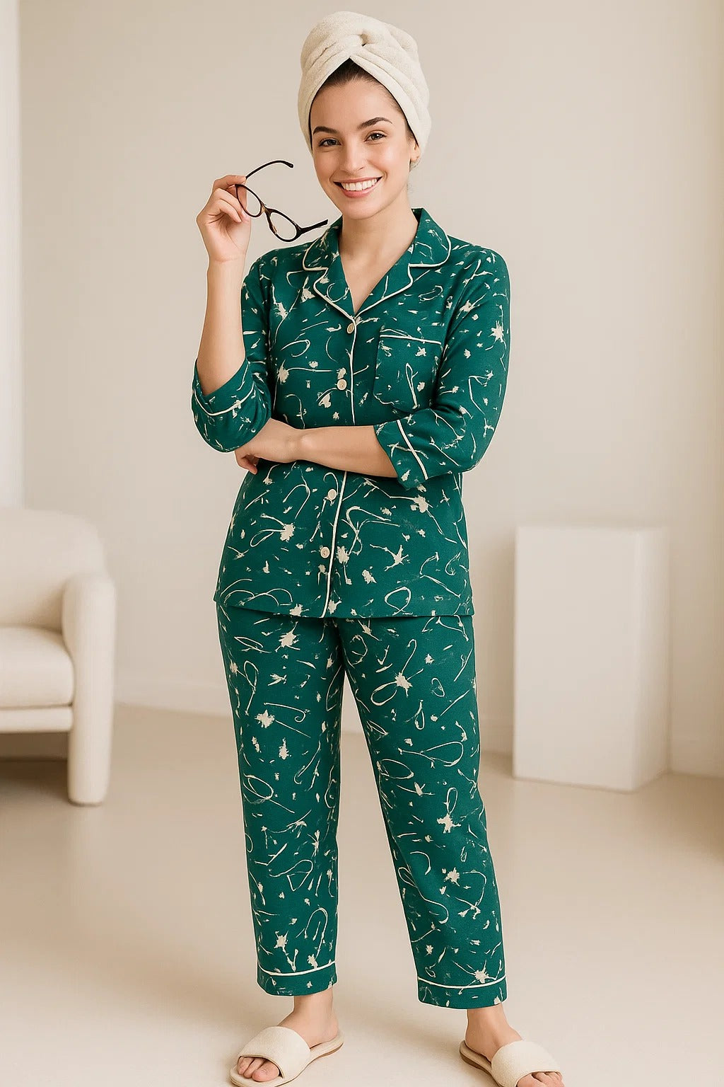 2 Pcs Luxury Printed Nightwear Set for Women