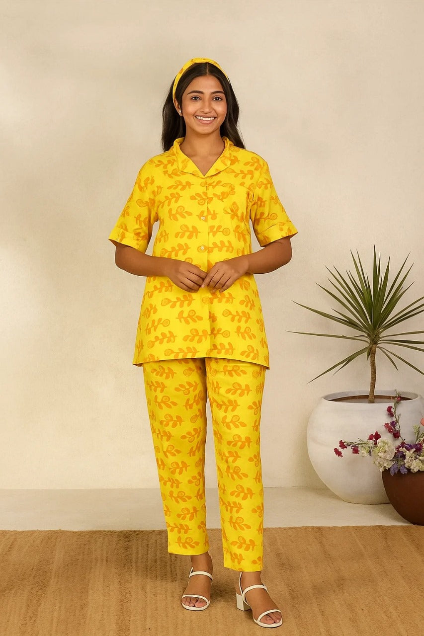 Linen Pajama Suit with Scrunchie