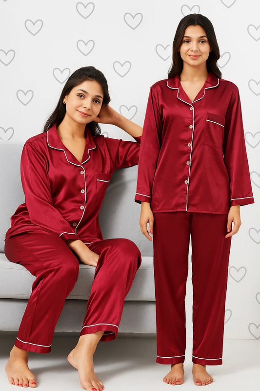 Silk Night Suit with Scrunchie – Pearl by MID NIGHT BLUSH