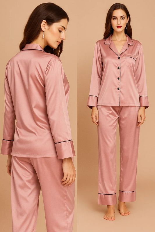 Silk Night Suit with Scrunchie – Pearl by MID NIGHT BLUSH