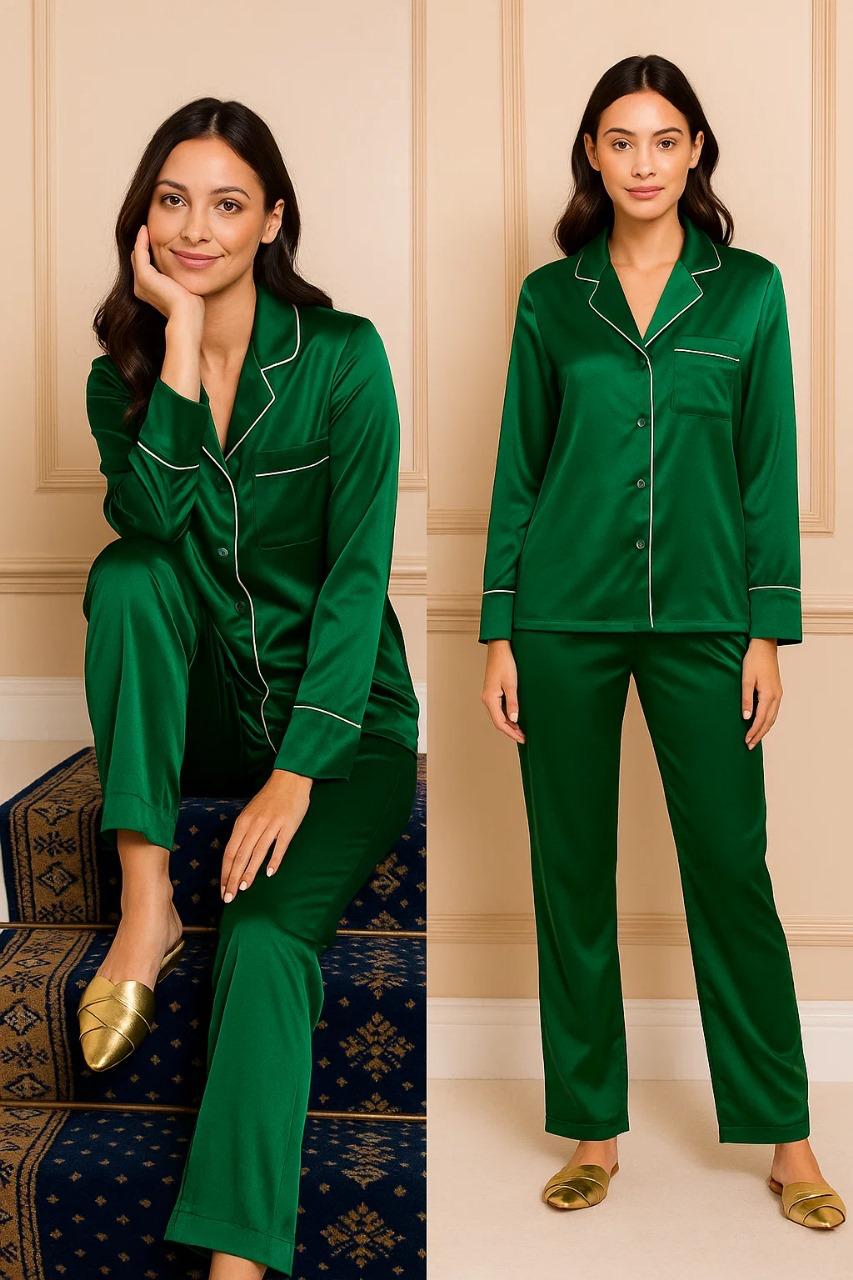 Silk Night Suit with Scrunchie – Pearl by MID NIGHT BLUSH