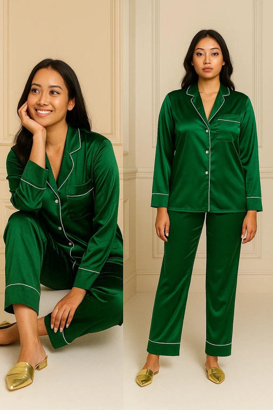 Silk Night Suit with Scrunchie – Pearl by MID NIGHT BLUSH