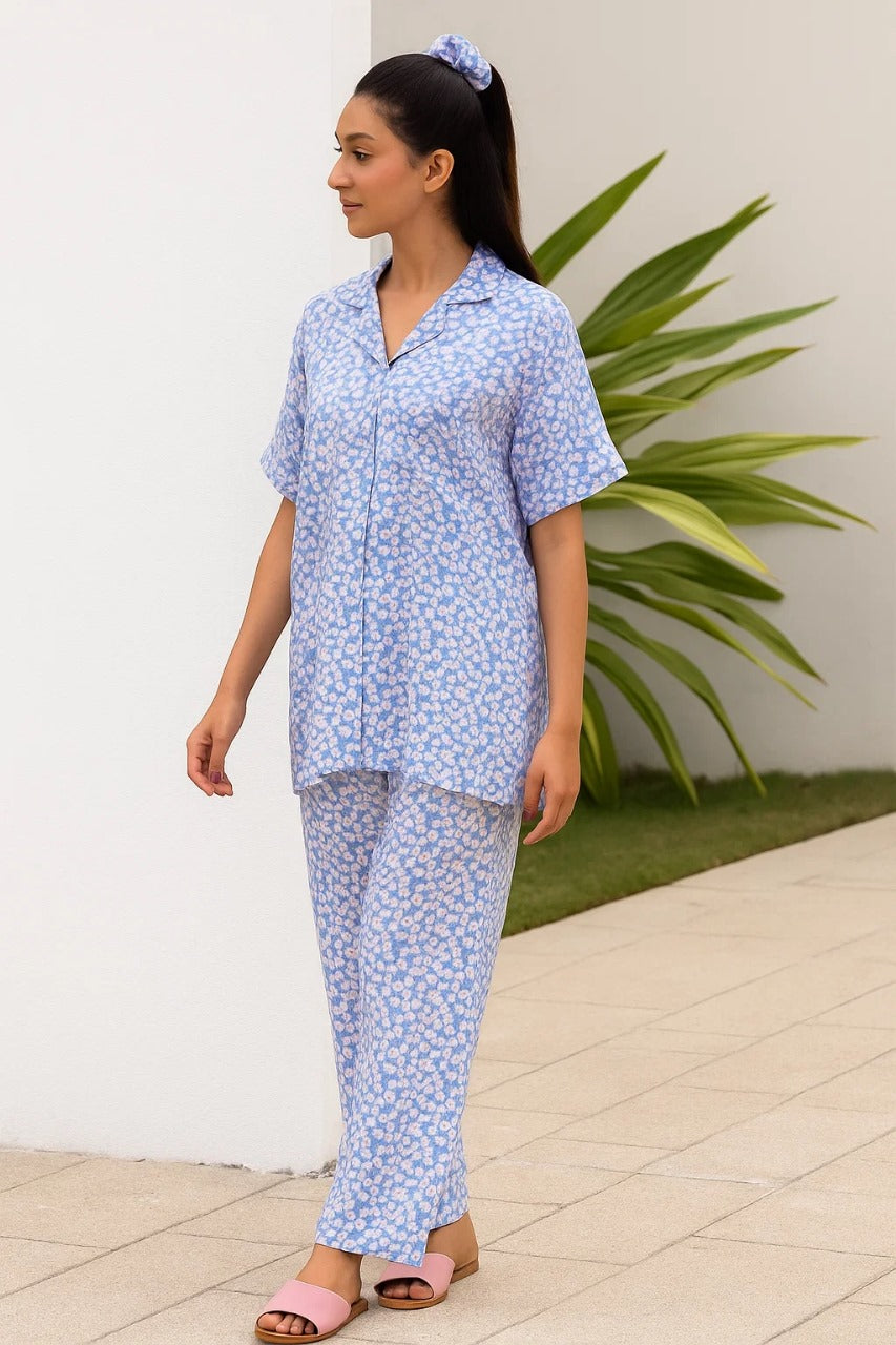 Linen 2-Piece Pajama Set With Scrunchie