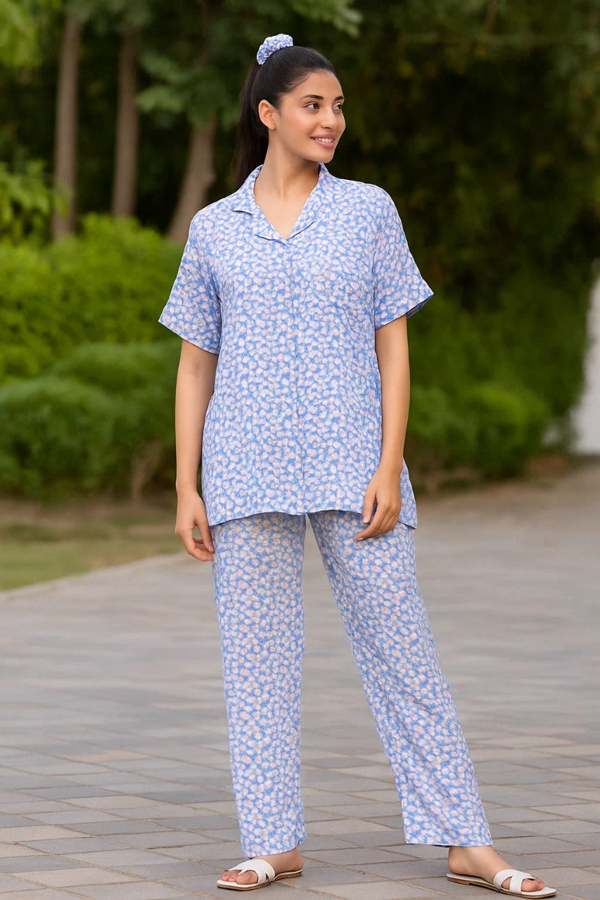 Linen 2-Piece Pajama Set With Scrunchie