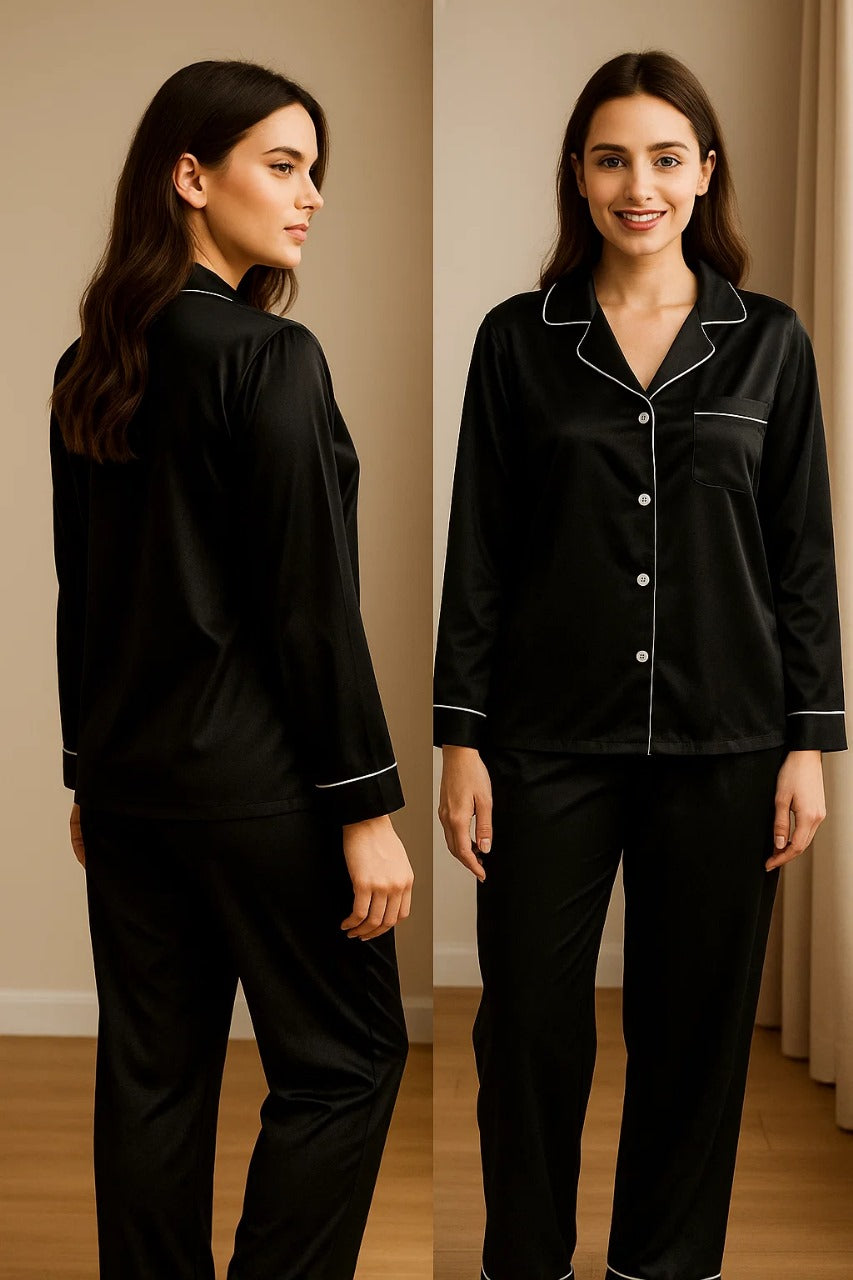 Silk Night Suit with Scrunchie – Pearl by MID NIGHT BLUSH