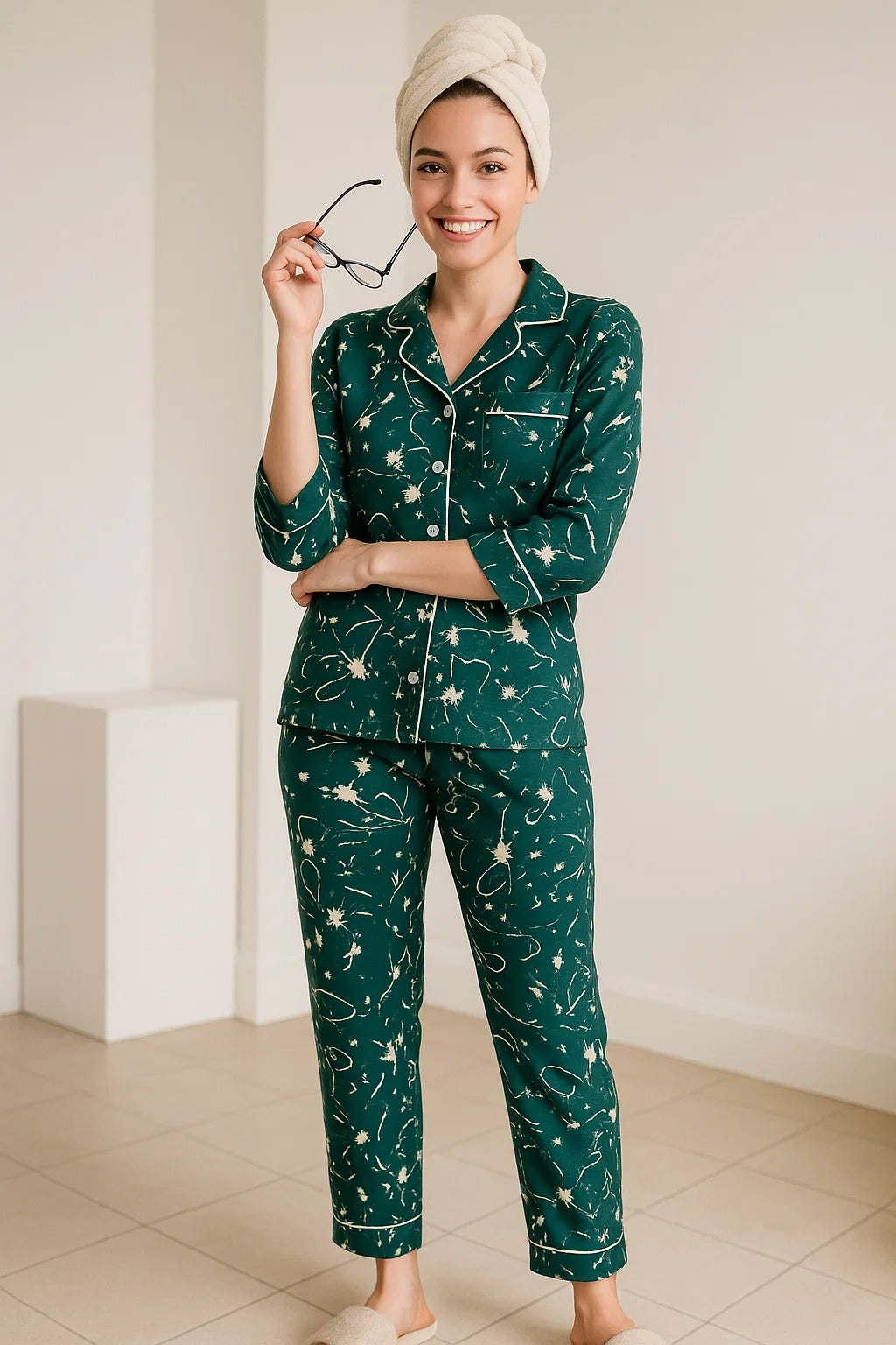 2 Pcs Luxury Printed Nightwear Set for Women