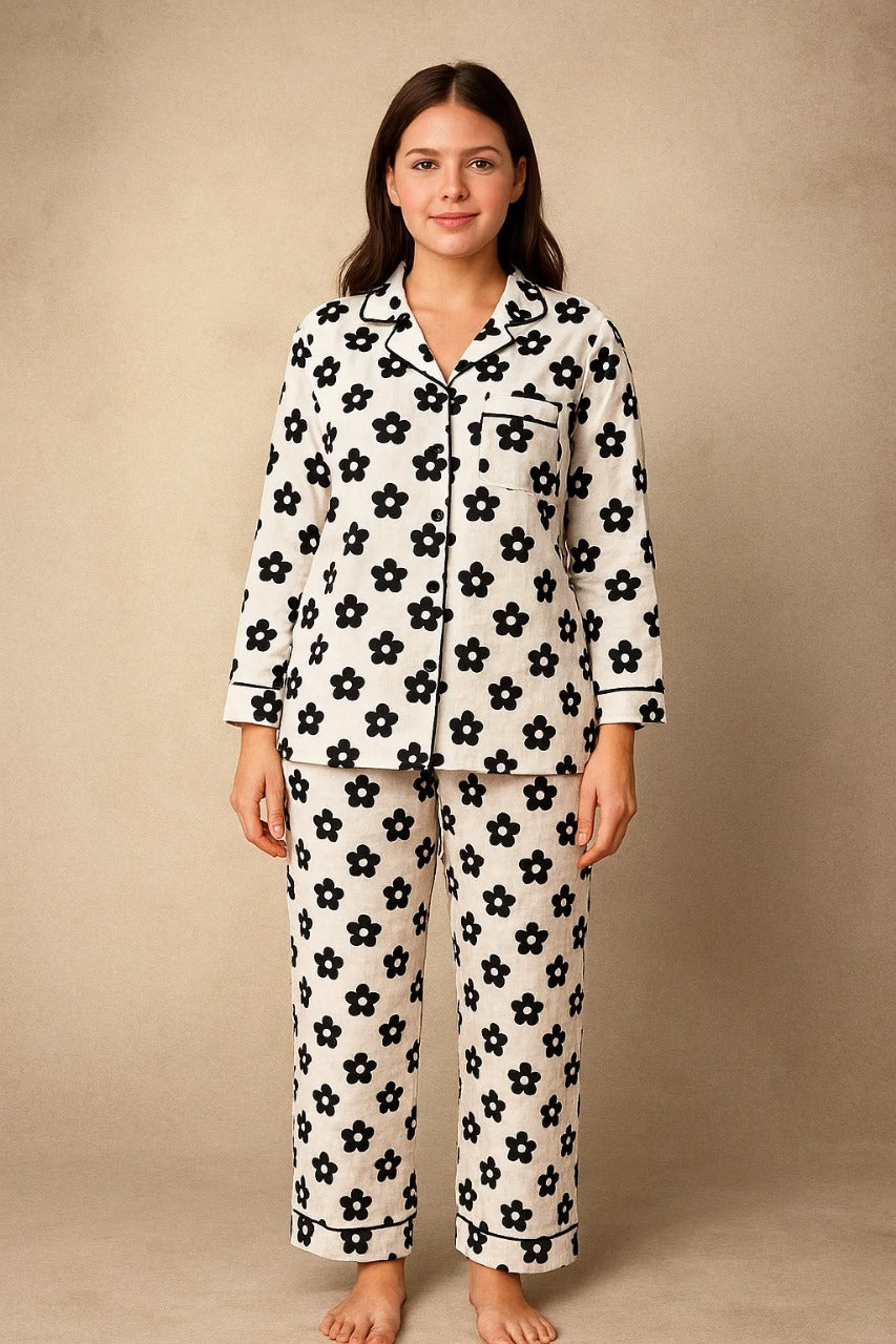 Linen 2-Piece Pajama Set With Scrunchie