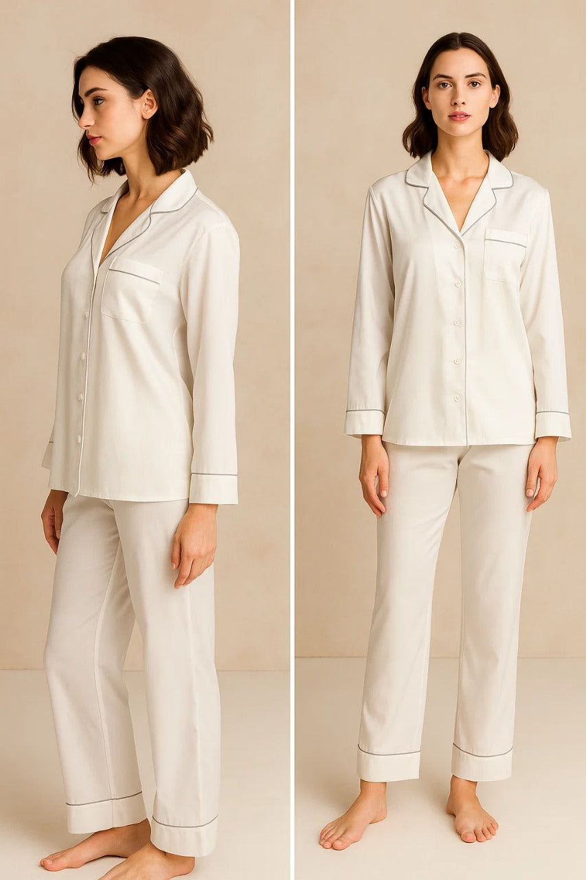 Silk Night Suit with Scrunchie – Pearl by MID NIGHT BLUSH