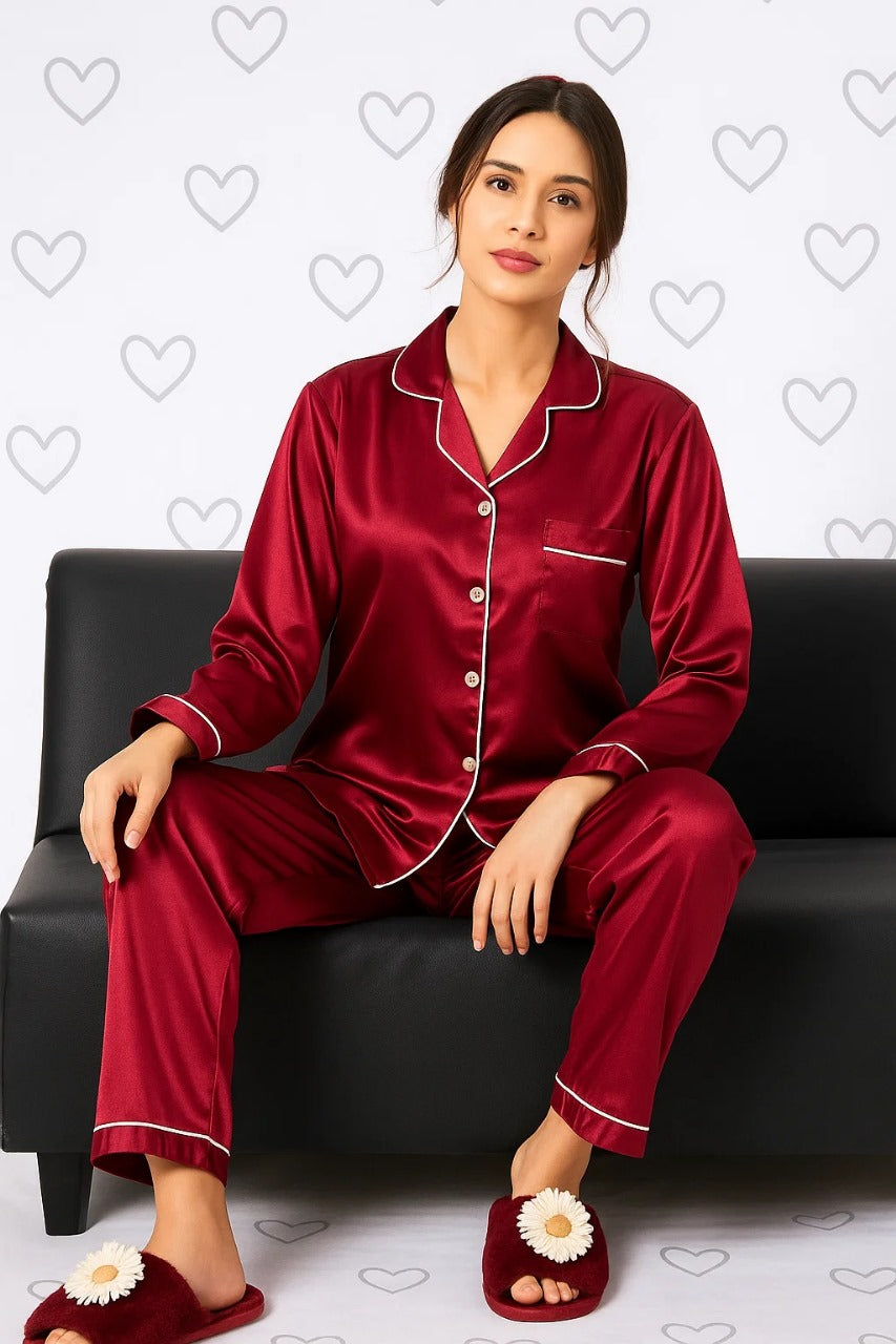 Silk Night Suit with Scrunchie – Pearl by MID NIGHT BLUSH